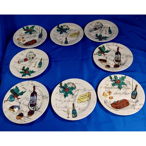 4 Williams Sonoma Portugal Pottery Christmas in Paris Salad Dessert Plates Set - Picture 3 of 10